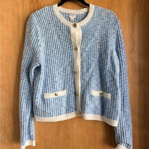 JCrew Blue and White Women's Sweater Jacket